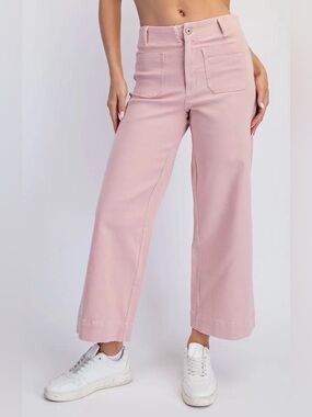 NEW Rae Mode Front Patch Pocket Twill Ankle Wide Pants Colette Style Dusty Pink